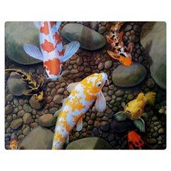 Koi Fish Clown Pool Stone Premium Plush Fleece Blanket (medium) by Cemarart