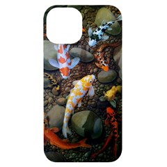 Koi Fish Clown Pool Stone Iphone 14 Black Uv Print Case by Cemarart