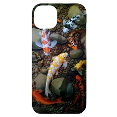 Koi Fish Clown Pool Stone Iphone 14 Plus Black Uv Print Case by Cemarart