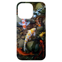 Koi Fish Clown Pool Stone Iphone 14 Pro Max Black Uv Print Case by Cemarart