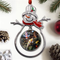 Koi Fish Clown Pool Stone Metal Snowman Ornament by Cemarart