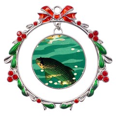 Japanese Koi Fish Metal X mas Wreath Ribbon Ornament by Cemarart