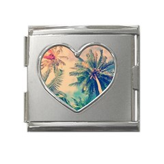 Palm Trees Beauty Nature Clouds Summer Mega Link Heart Italian Charm (18mm) by Cemarart