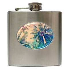 Palm Trees Beauty Nature Clouds Summer Hip Flask (6 Oz) by Cemarart