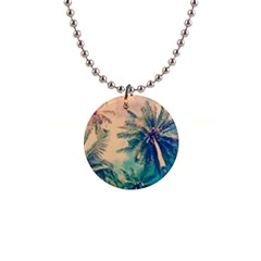 Palm Trees Beauty Nature Clouds Summer 1  Button Necklace by Cemarart