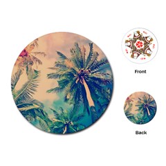 Palm Trees Beauty Nature Clouds Summer Playing Cards Single Design (round) by Cemarart