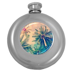 Palm Trees Beauty Nature Clouds Summer Round Hip Flask (5 Oz) by Cemarart