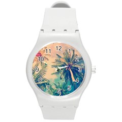 Palm Trees Beauty Nature Clouds Summer Round Plastic Sport Watch (m) by Cemarart