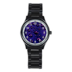 Purple Waterdrops Water Drops Stainless Steel Round Watch