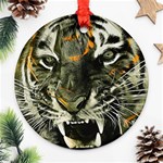 Angry Tiger Animal Broken Glasses Ornament (Round) Front