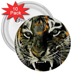 Angry Tiger Animal Broken Glasses 3  Buttons (10 Pack)  by Cemarart