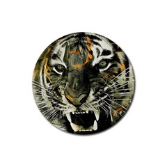 Angry Tiger Animal Broken Glasses Rubber Round Coaster (4 Pack) by Cemarart