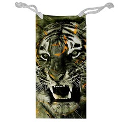 Angry Tiger Animal Broken Glasses Jewelry Bag by Cemarart