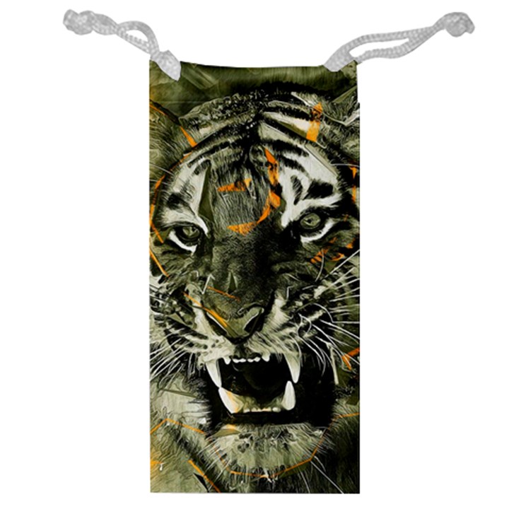 Angry Tiger Animal Broken Glasses Jewelry Bag