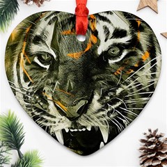 Angry Tiger Animal Broken Glasses Heart Ornament (two Sides) by Cemarart