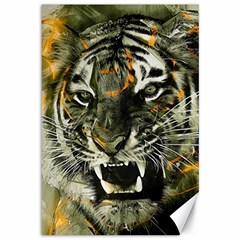 Angry Tiger Animal Broken Glasses Canvas 12  X 18  by Cemarart