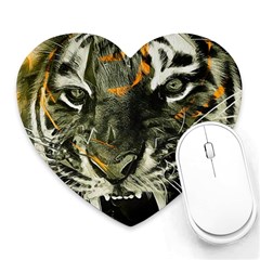 Angry Tiger Animal Broken Glasses Heart Mousepad by Cemarart