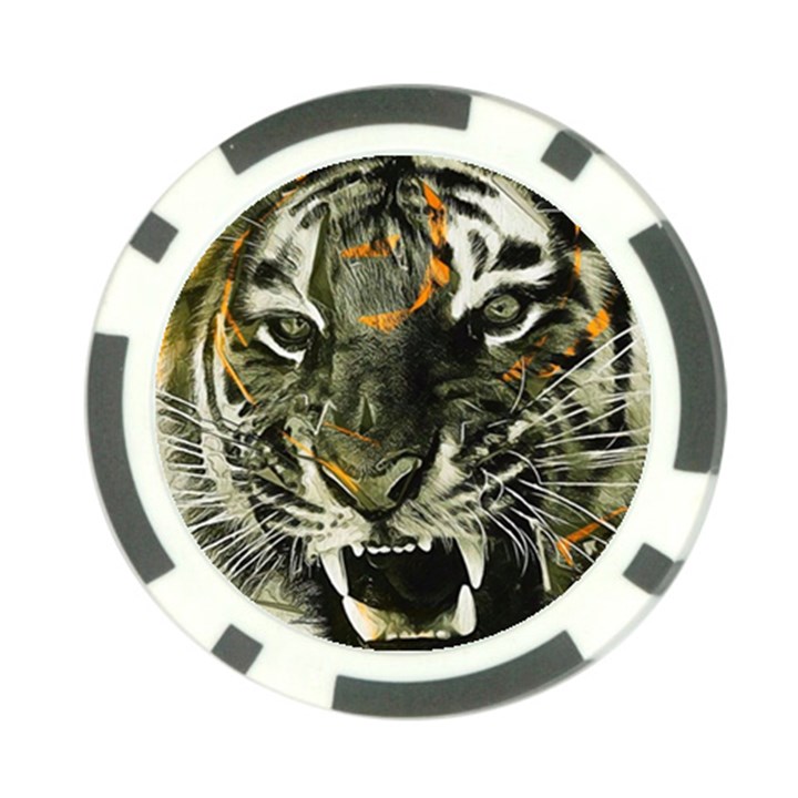 Angry Tiger Animal Broken Glasses Poker Chip Card Guard