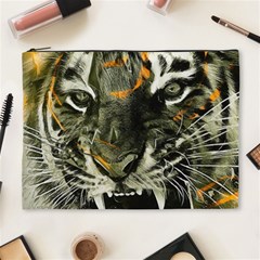 Angry Tiger Animal Broken Glasses Cosmetic Bag (xl) by Cemarart