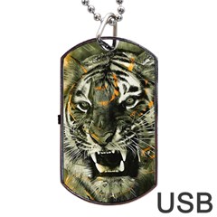 Angry Tiger Animal Broken Glasses Dog Tag Usb Flash (two Sides) by Cemarart