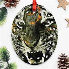 Angry Tiger Animal Broken Glasses Ornament (oval Filigree) by Cemarart