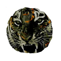 Angry Tiger Animal Broken Glasses Standard 15  Premium Round Cushions by Cemarart