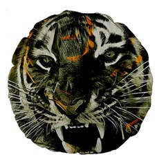 Angry Tiger Animal Broken Glasses Large 18  Premium Round Cushions by Cemarart