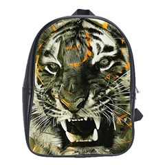 Angry Tiger Animal Broken Glasses School Bag (xl) by Cemarart