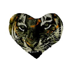 Angry Tiger Animal Broken Glasses Standard 16  Premium Heart Shape Cushions by Cemarart