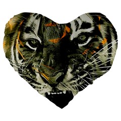 Angry Tiger Animal Broken Glasses Large 19  Premium Heart Shape Cushions by Cemarart