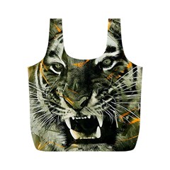 Angry Tiger Animal Broken Glasses Full Print Recycle Bag (m) by Cemarart