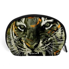 Angry Tiger Animal Broken Glasses Accessory Pouch (large) by Cemarart