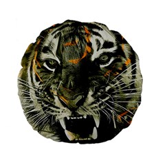 Angry Tiger Animal Broken Glasses Standard 15  Premium Flano Round Cushions by Cemarart