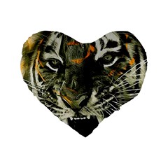 Angry Tiger Animal Broken Glasses Standard 16  Premium Flano Heart Shape Cushions by Cemarart