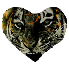 Angry Tiger Animal Broken Glasses Large 19  Premium Flano Heart Shape Cushions by Cemarart