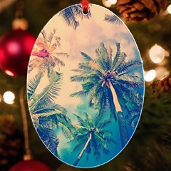 Palm Trees Beauty Nature Clouds Summer Uv Print Acrylic Ornament Oval by Cemarart