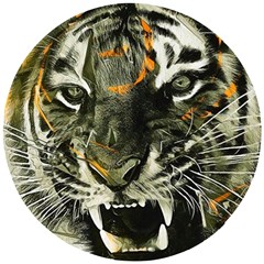 Angry Tiger Animal Broken Glasses Wooden Puzzle Round by Cemarart