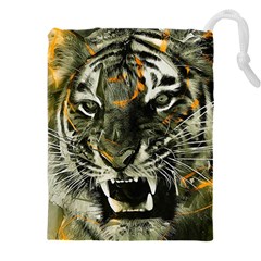 Angry Tiger Animal Broken Glasses Drawstring Pouch (4xl) by Cemarart