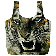 Angry Tiger Animal Broken Glasses Full Print Recycle Bag (xxl) by Cemarart