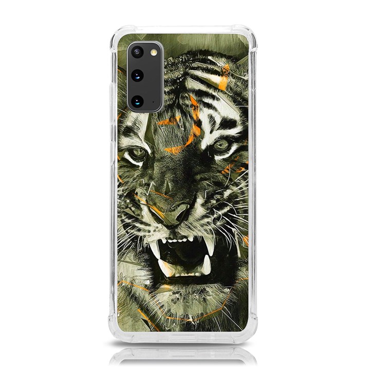 Angry Tiger Animal Broken Glasses Samsung Galaxy S20 6.2 Inch TPU UV Case