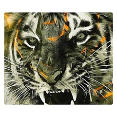 Angry Tiger Animal Broken Glasses Premium Plush Fleece Blanket (small) by Cemarart