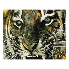 Angry Tiger Animal Broken Glasses Premium Plush Fleece Blanket (large) by Cemarart