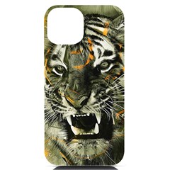 Angry Tiger Animal Broken Glasses Iphone 14 Black Uv Print Case by Cemarart