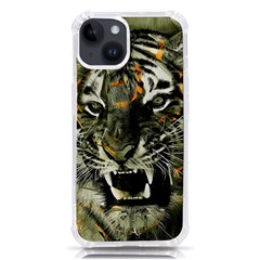 Angry Tiger Animal Broken Glasses Iphone 14 Tpu Uv Print Case by Cemarart