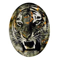 Angry Tiger Animal Broken Glasses Oval Glass Fridge Magnet (4 Pack) by Cemarart