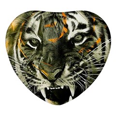 Angry Tiger Animal Broken Glasses Heart Glass Fridge Magnet (4 Pack) by Cemarart