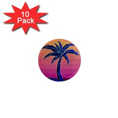 Abstract 3d Art Holiday Island Palm Tree Pink Purple Summer Sunset Water 1  Mini Magnet (10 Pack)  by Cemarart