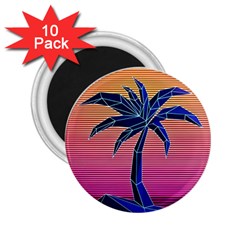 Abstract 3d Art Holiday Island Palm Tree Pink Purple Summer Sunset Water 2 25  Magnets (10 Pack)  by Cemarart