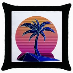 Abstract 3d Art Holiday Island Palm Tree Pink Purple Summer Sunset Water Throw Pillow Case (black) by Cemarart