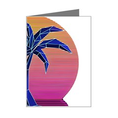 Abstract 3d Art Holiday Island Palm Tree Pink Purple Summer Sunset Water Mini Greeting Card by Cemarart